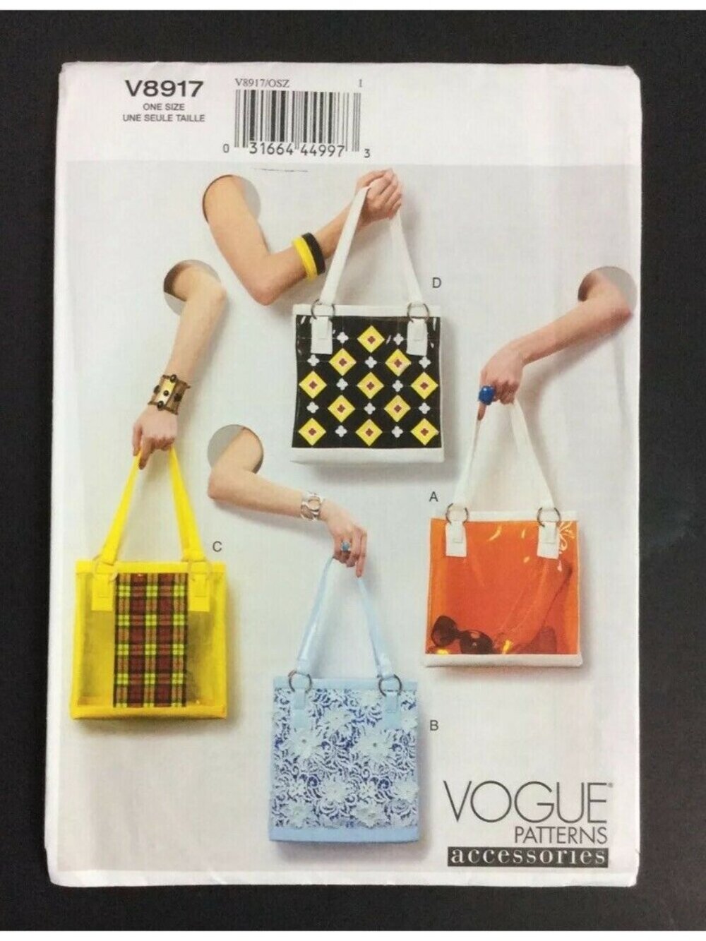 Vogue V8917 Tote Bag Purse Sewing Pattern One Size Accessories DIY Craft UNCUT